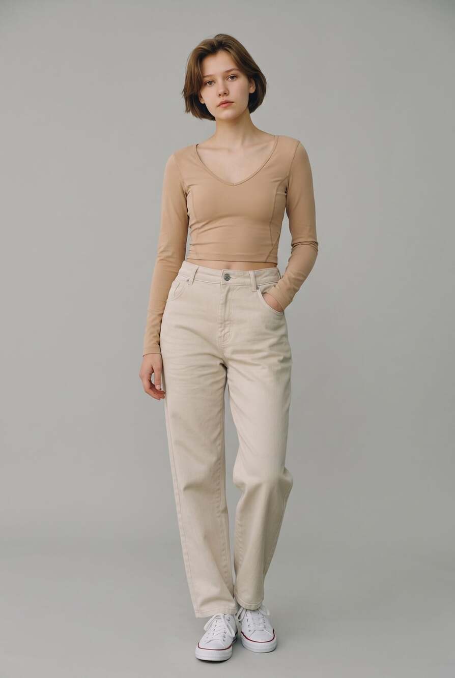 Lululemon Long Sleeve Crop Top V-Neck Tan Size 0